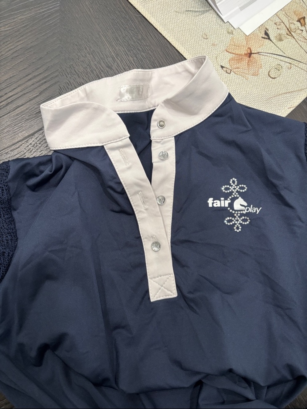 Women’s navy FairPlay show shirt w crystals